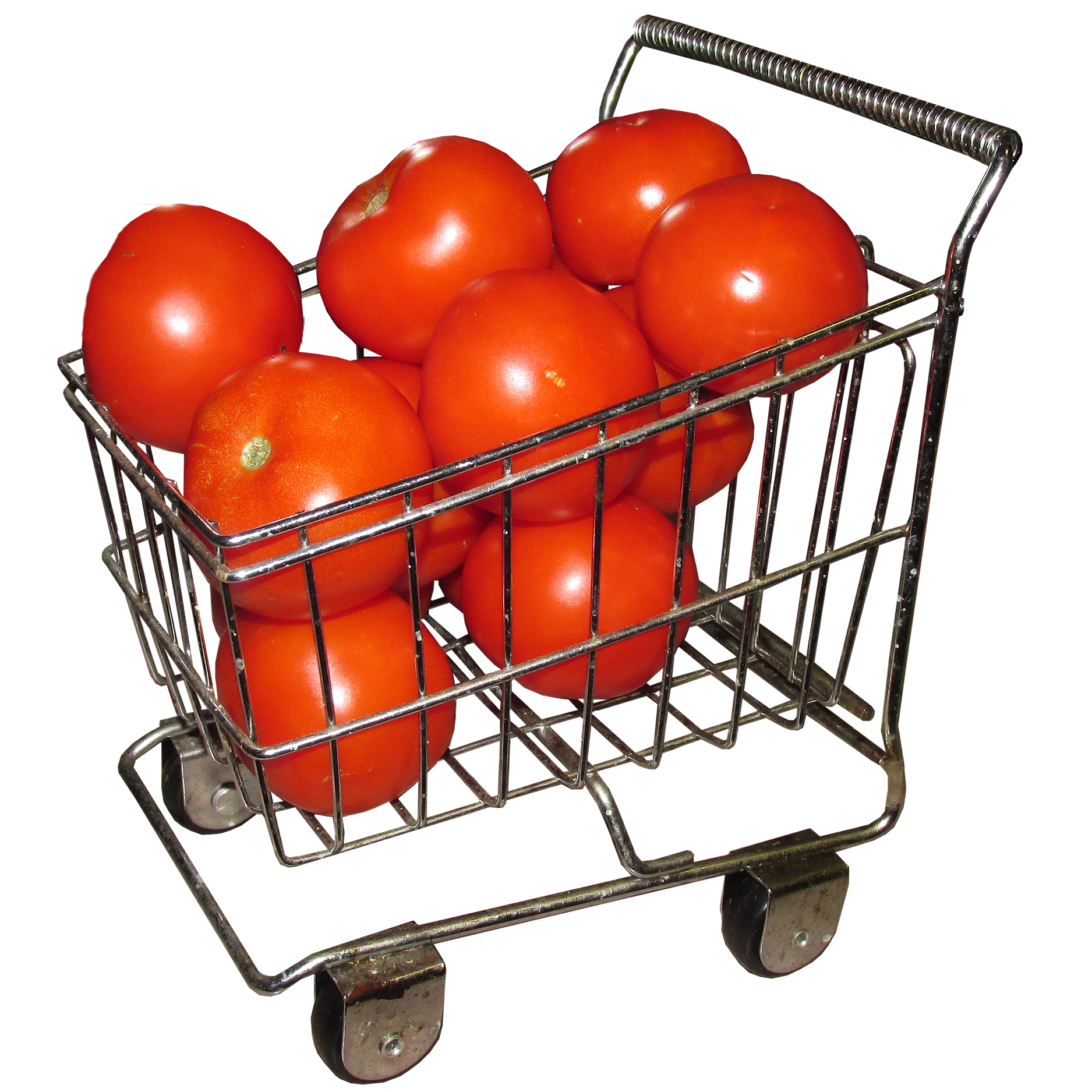 Illustration représentant un chariot de supermarché rempli de tomates
